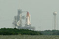 Space shuttle Atlantis before final lift off on july 8 2011 View from NASA Causeway - 6 miles away from launch pad 39A