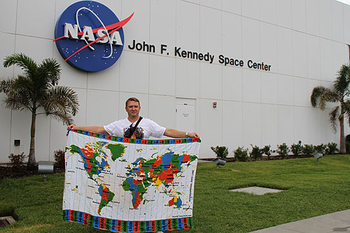 World Time Zone map on cloth kanga at Kennedy Space Center KSC Cape Canaveral photo Alexander Krivenyshev World Time Zone