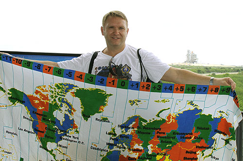 World Time Zone map on cloth kanga from LC-39 Observation Gantry before final Space shuttle Atlantis launch on July 8 2011 photo Alexander Krivenyshev World Time Zone
