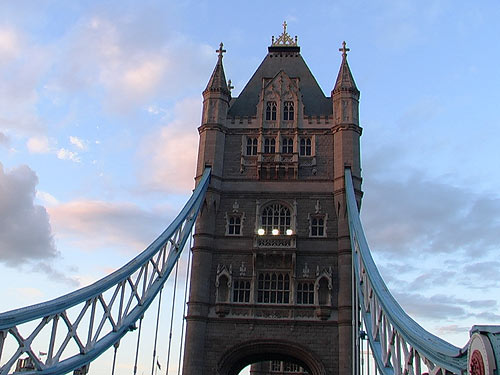 Tower Bridge bascule and suspension bridge over the River Thames London England