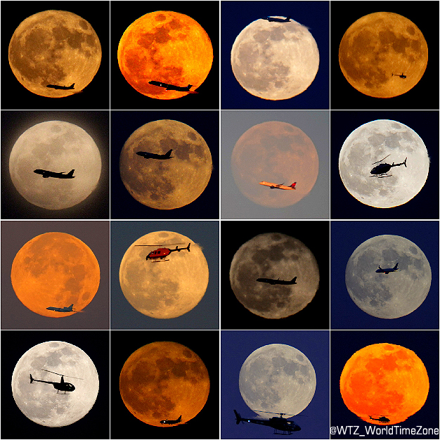Plane flying in front of the Moon by worldtimezone and helicopters passing in front of the Moon by wtz_worldtimezone